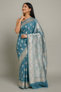 Teal Blue Silver Zari Silk Saree